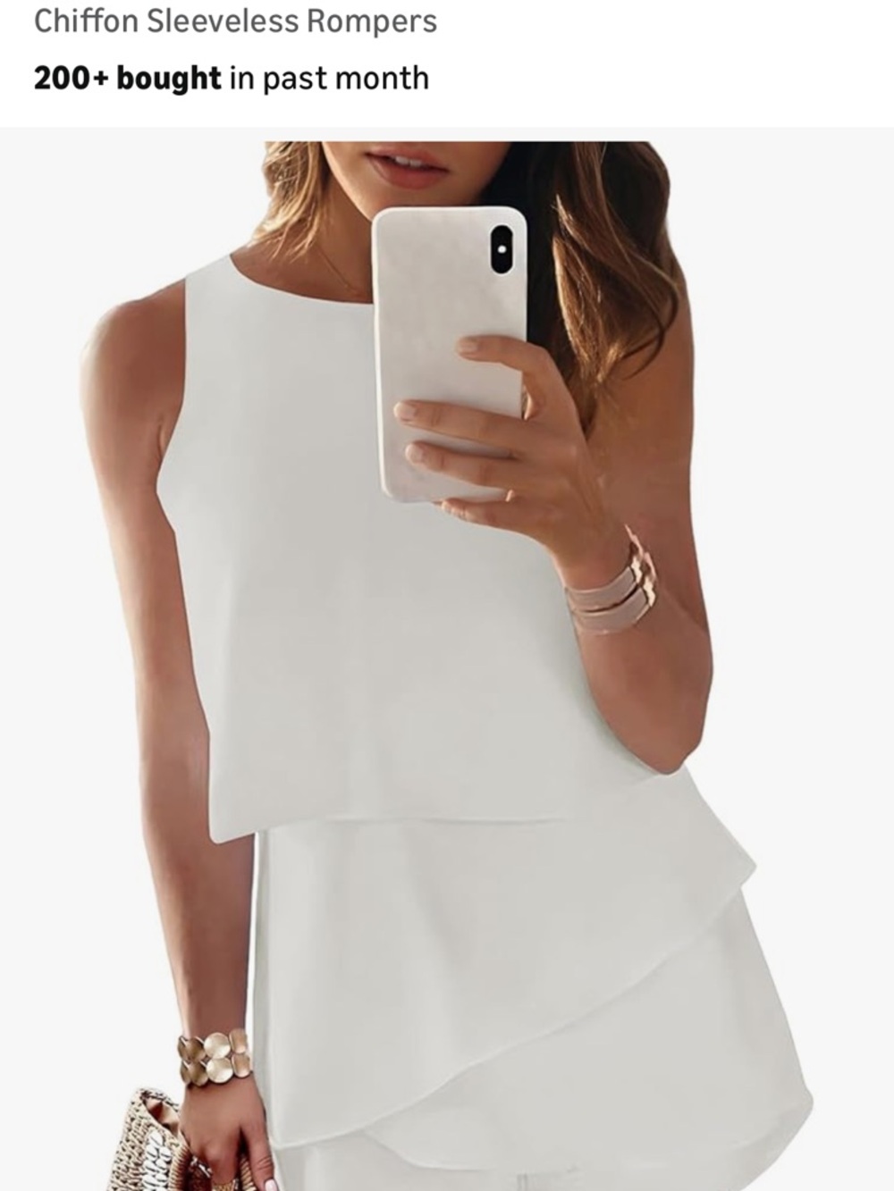 White active wear Sleeveless Layered Chiffon Romper